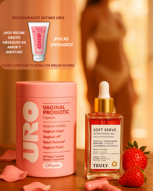 COMBO IMPORTADO: URO PROBIÓTICOS VAGINALES + ACEITE TRULY || CUIDADO COMPLETO PARA TU ZONA ÍNTIMA + GRATIS DESODORANTE ÍNTIMO URO